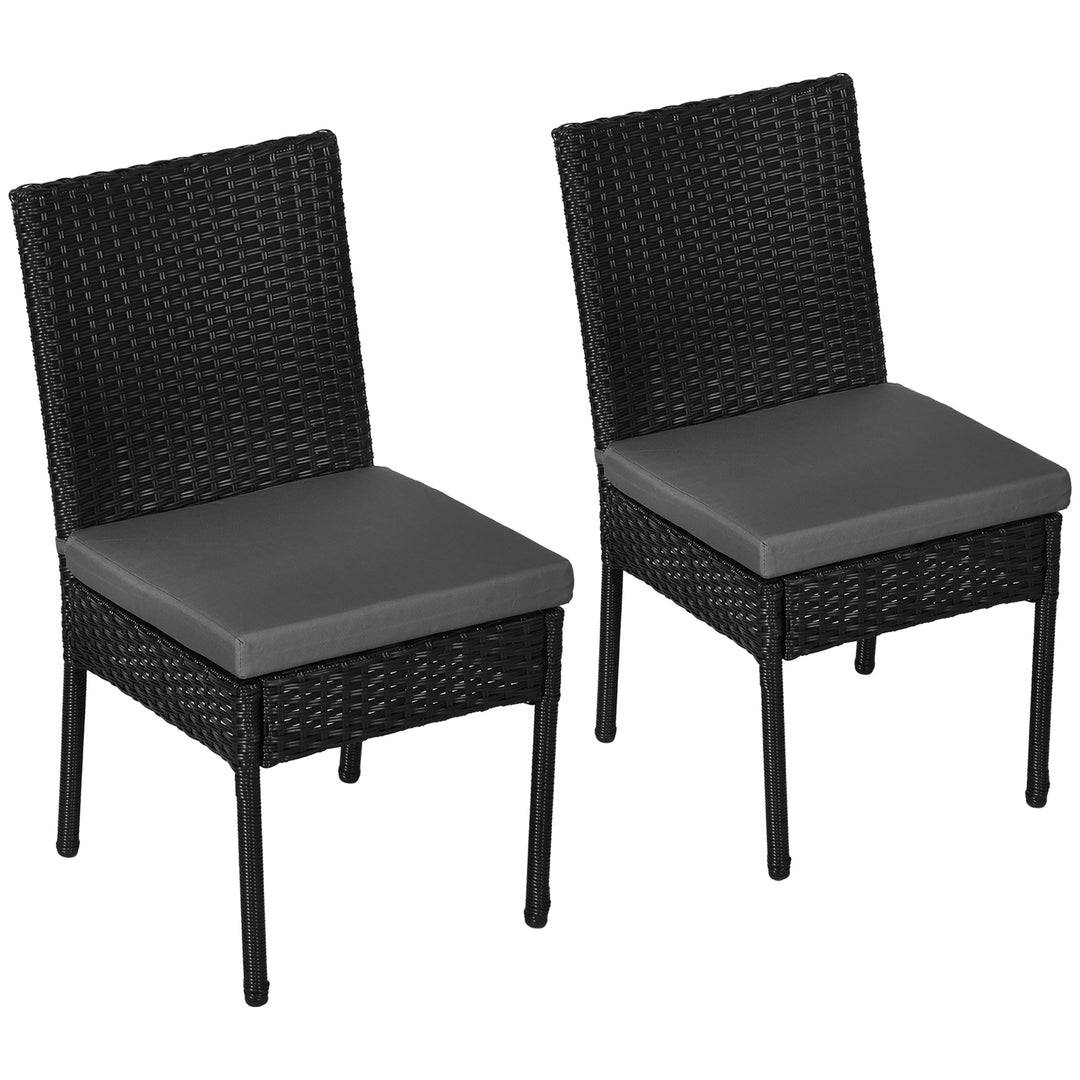 Set of Two Armless Rattan Garden Chairs - Black