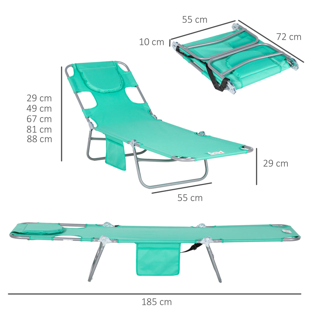 Foldable Sun Lounger with Reading Hole - Green
