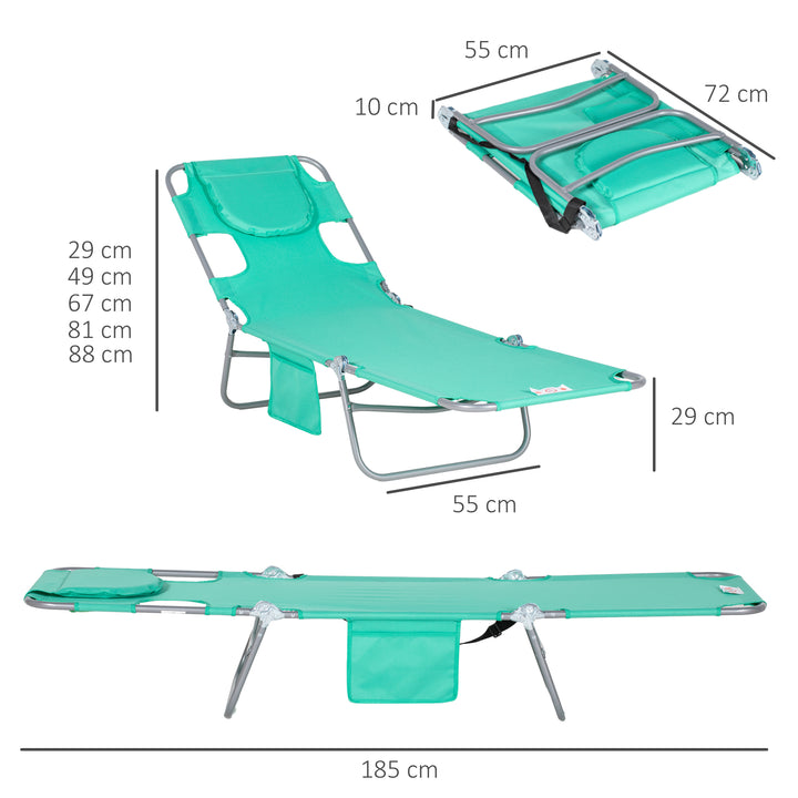 Foldable Sun Lounger with Reading Hole - Green