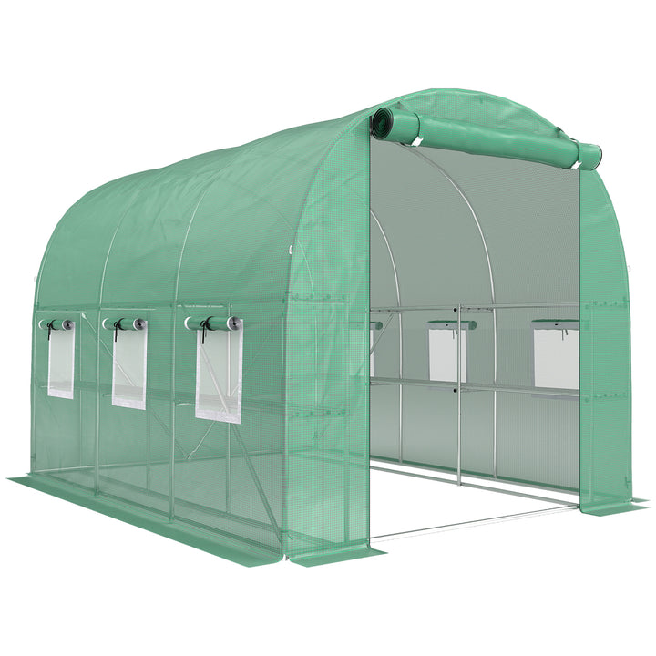 Walk-in Greenhouse with Shelves, Polytunnel Greenhouse with Roll-Up Do