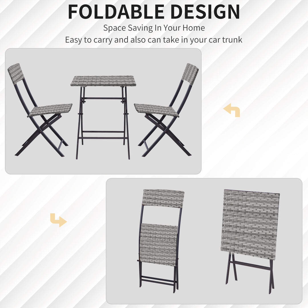 2-Seater Chair Bistro Set Garden Patio Table & Chair Black Rattan Furniture Grey