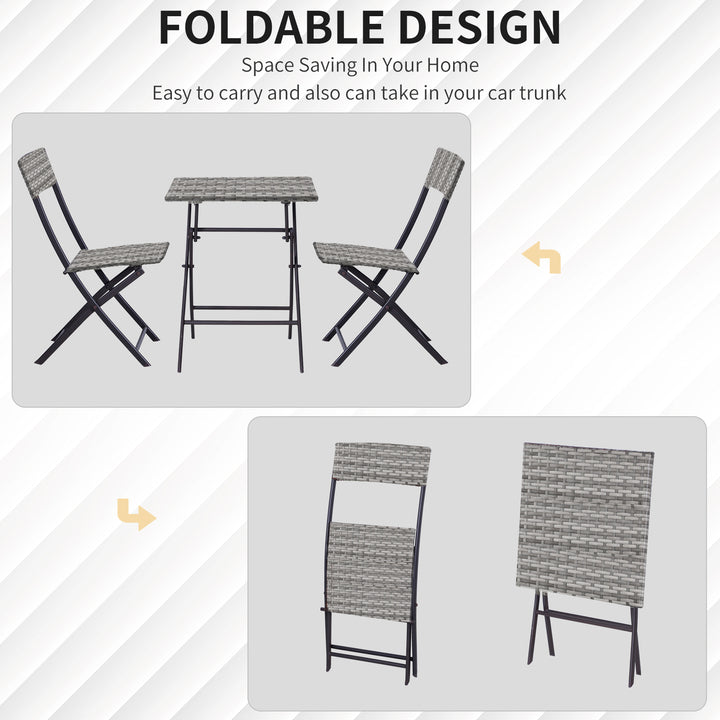 2-Seater Chair Bistro Set Garden Patio Table & Chair Black Rattan Furniture Grey