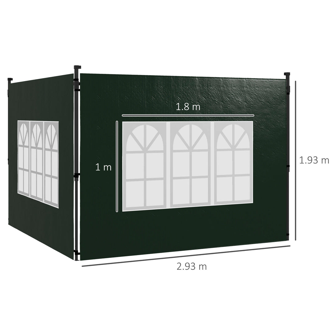 Outsunny Gazebo Side Panels, Sides Replacement with Window for 3x3(m) or 3x6m Gazebo Canopy, 2 Pack, Green