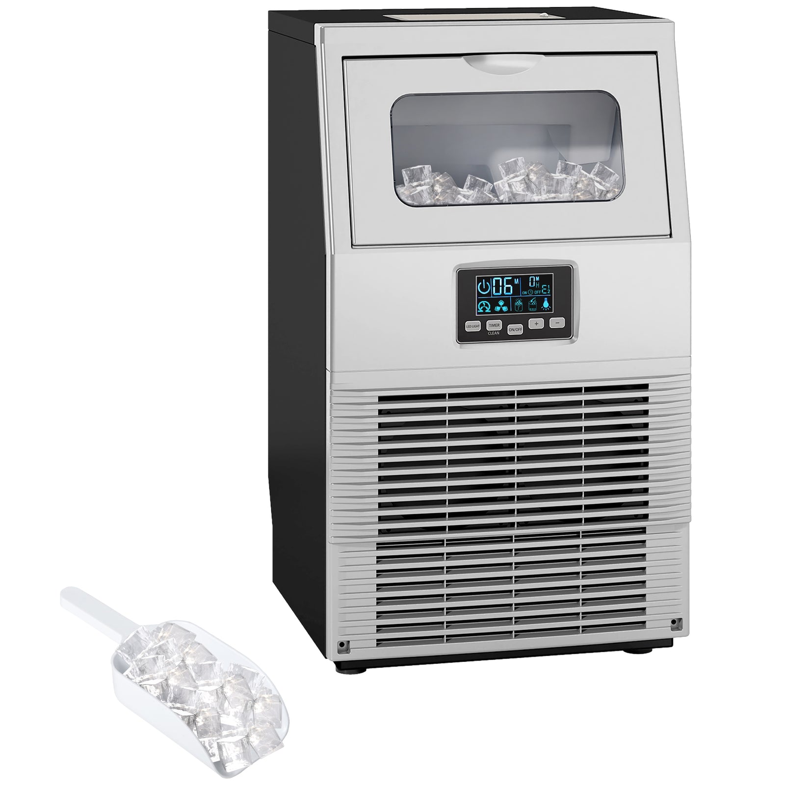 Commercial Ice Maker Machine, Freestanding Industrial Ice Cube Maker with Digital Control, Ice Scoop, Self-cleaning, 4kg Ice Storage, 30kg/24 Hours for Home, Office, Bar, Restaurant