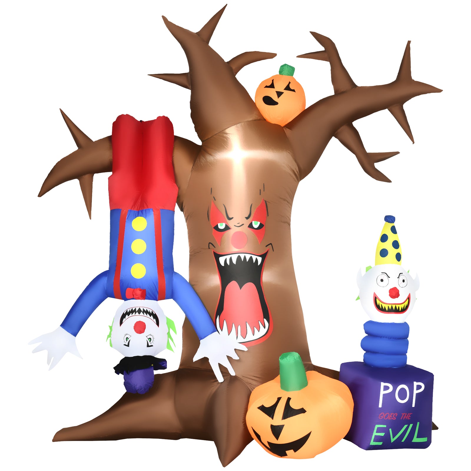 7ft Inflatable Halloween Ghost Tree with Upside-down Clown Pumpkins, Blow-Up Outdoor LED Display for Lawn, Garden, Party