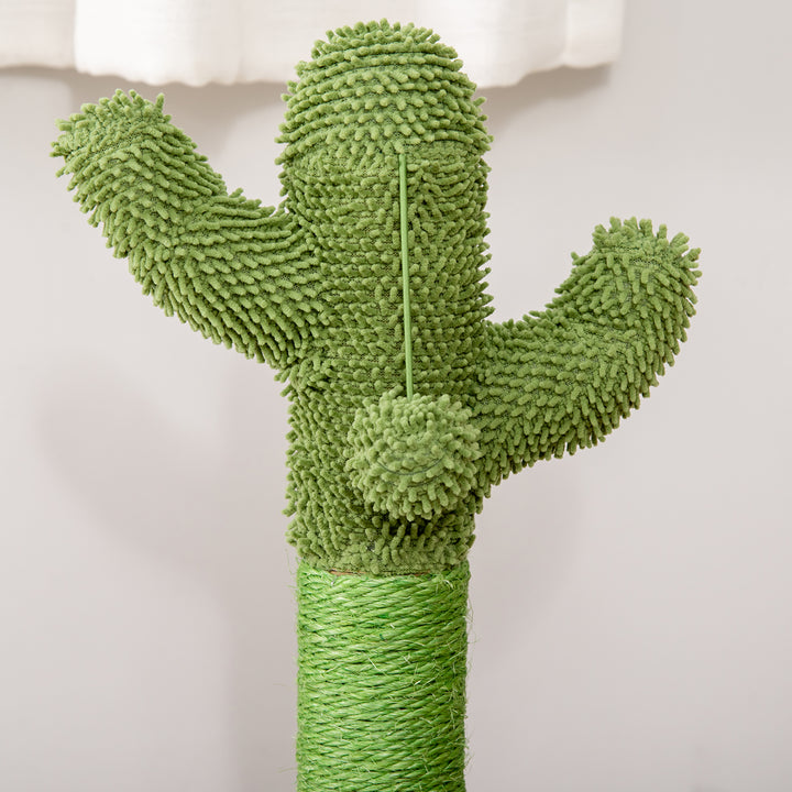 PawHut Cactus-Shaped Cat Tree Tower, Green, with Sisal Scratching Post, Hanging Ball, Funny Cat Ball Platform, 32 x 32 x 60cm | Aosom UK