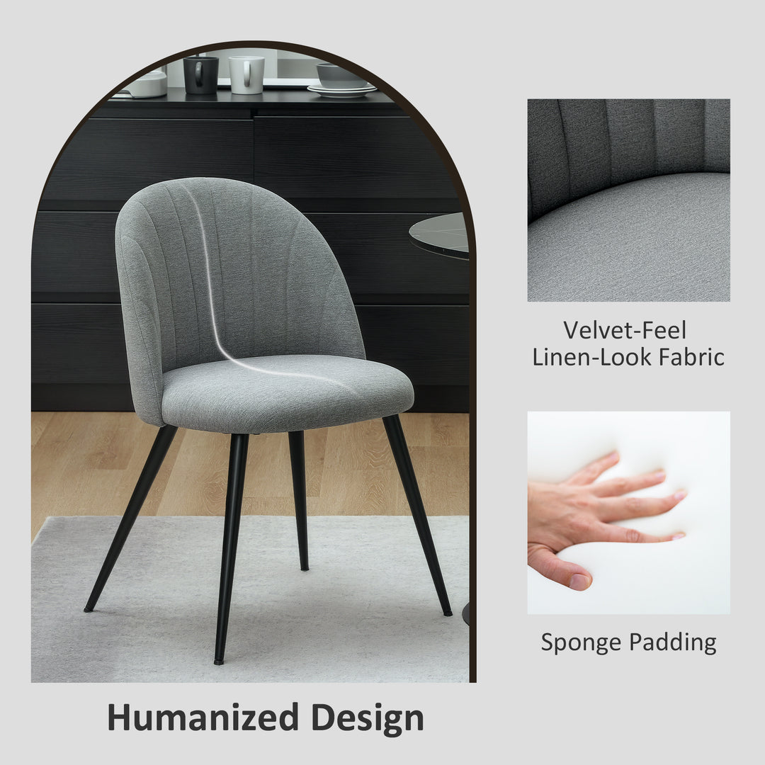 Dining Chairs Set of 2, Modern Upholstered Kitchen Chairs with Metal Legs, Shell Backrest and Padded Seat for Dining Room, Bedroom, Living Room, Vanity, Grey