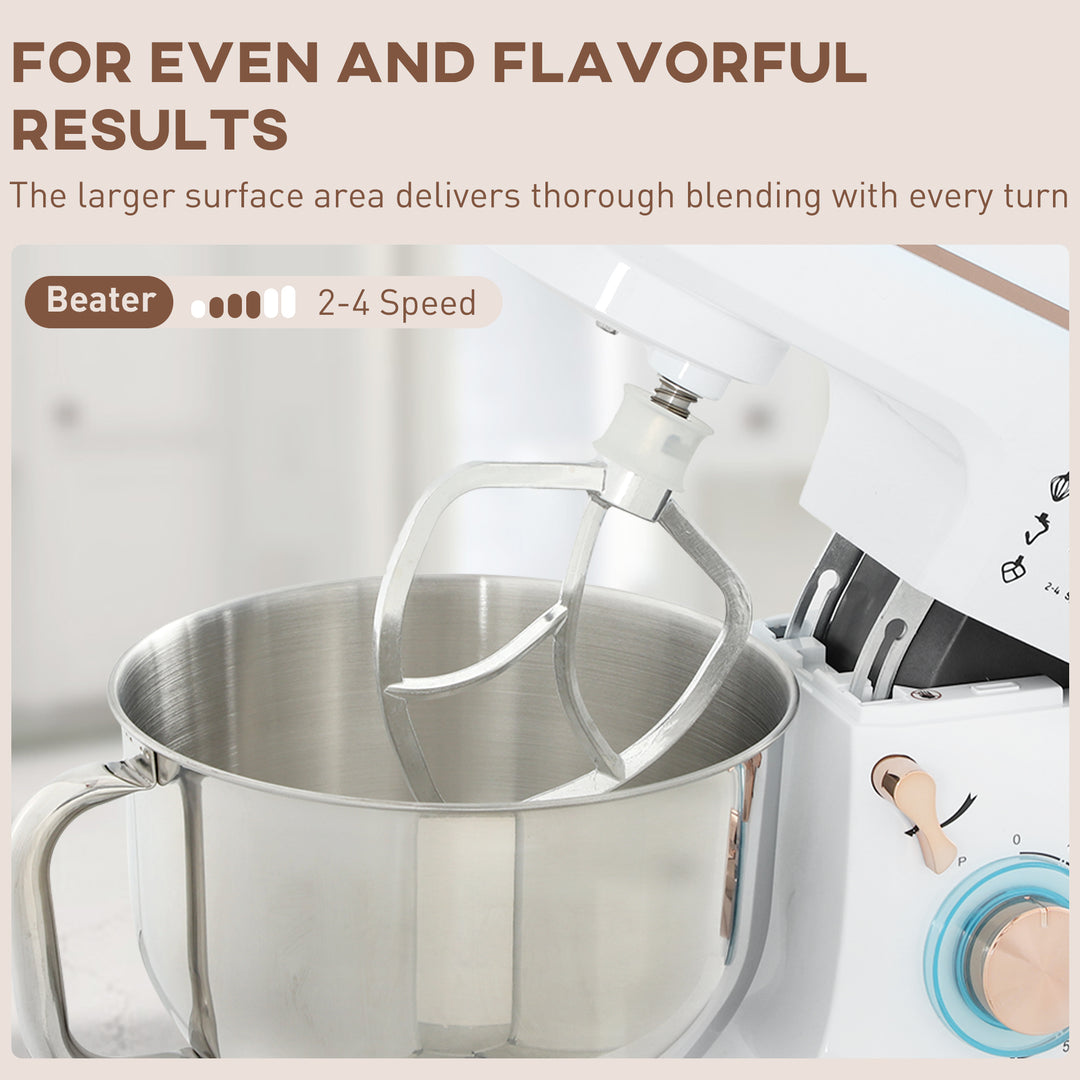 Stand Mixer, 5L Food Mixer for Baking, 6 Speeds and Pulse Setting, 1400W Cake Electric Kitchen Mixer with Dough Hook, Whisk, Stainless Steel Bowl, Splash Guard, Beater, White