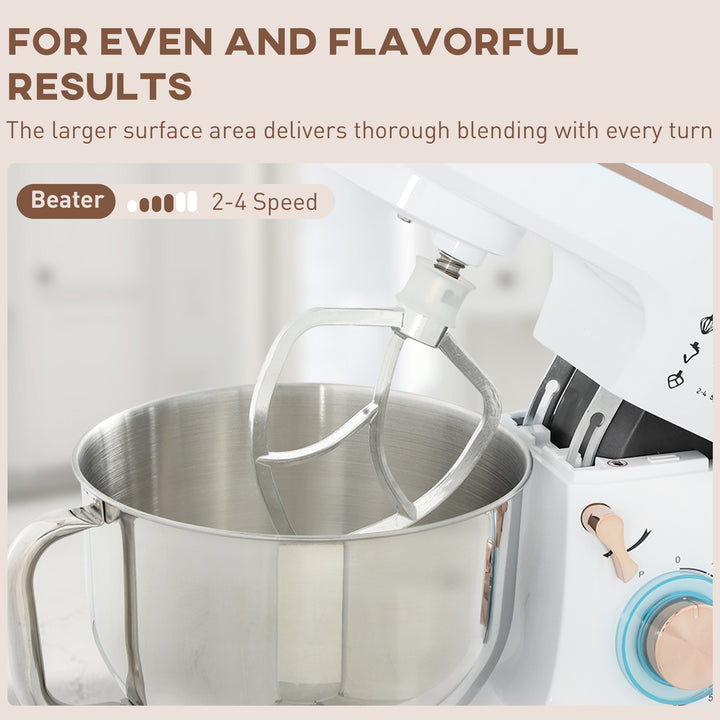 Stand Mixer, 5L Food Mixer for Baking, 6 Speeds and Pulse Setting, 1400W Cake Electric Kitchen Mixer with Dough Hook, Whisk, Stainless Steel Bowl, Splash Guard, Beater, White