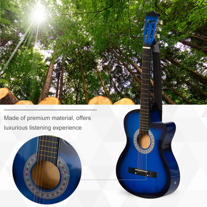 38 Inch Full Size Blue Classical Acoustic Electric Guitar Kids Guitar and Junior Guitar Premium Gloss Finish w/Case - Blue