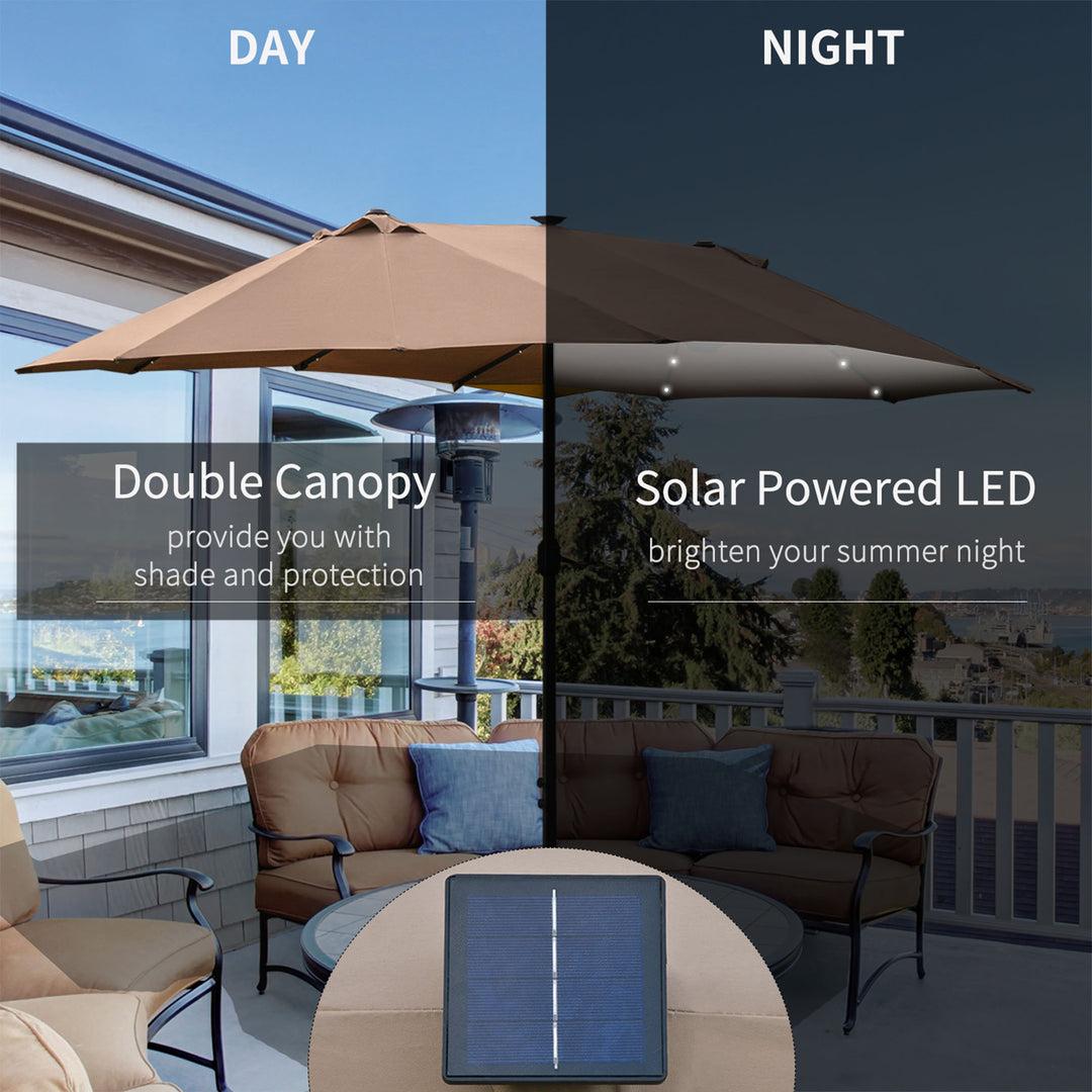 Garden Parasol 4.4m Double-Sided Sun Umbrella Patio Parasol LED Solar Lights Khaki