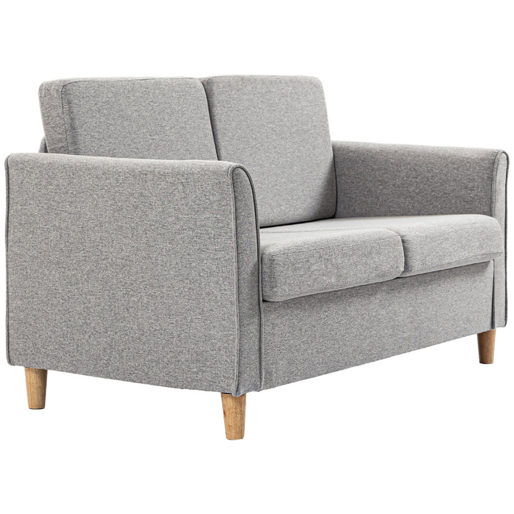 HOMCOM Compact Loveseat Sofa, Modern 2 Seater Sofa for Living Room with Wood Legs and Armrests, Light Grey | Aosom UK