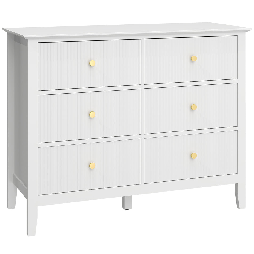 Fluted Dresser, 6 Drawer Chest of Drawers for Bedroom, Living Room, Hallway, Closet