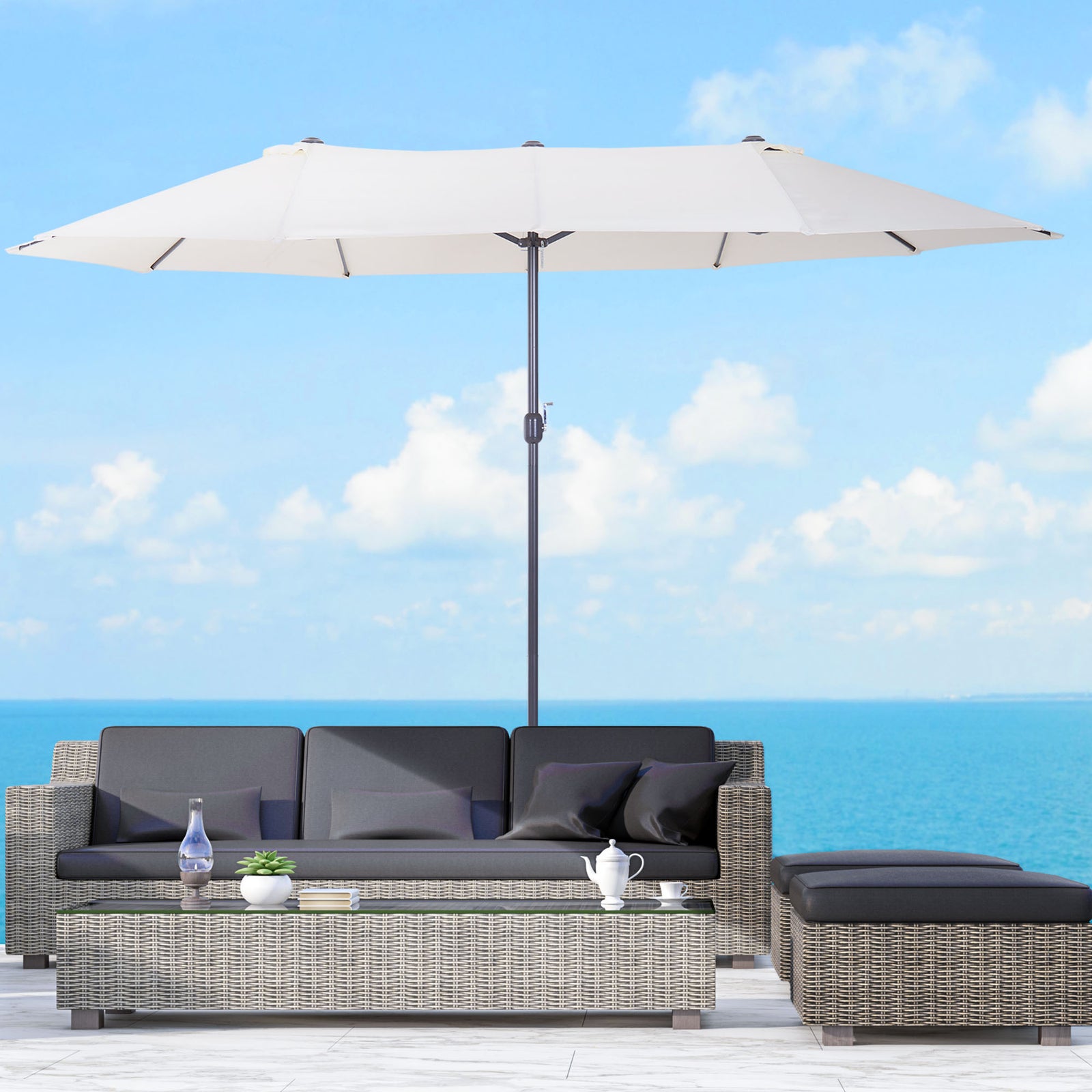 4.6m Double Garden Parasol - Beige