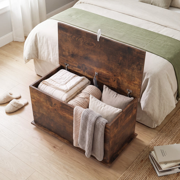Storage Chest, 102L Blanket Box, Shoe Bench Safety Hinged Lid, Bed End