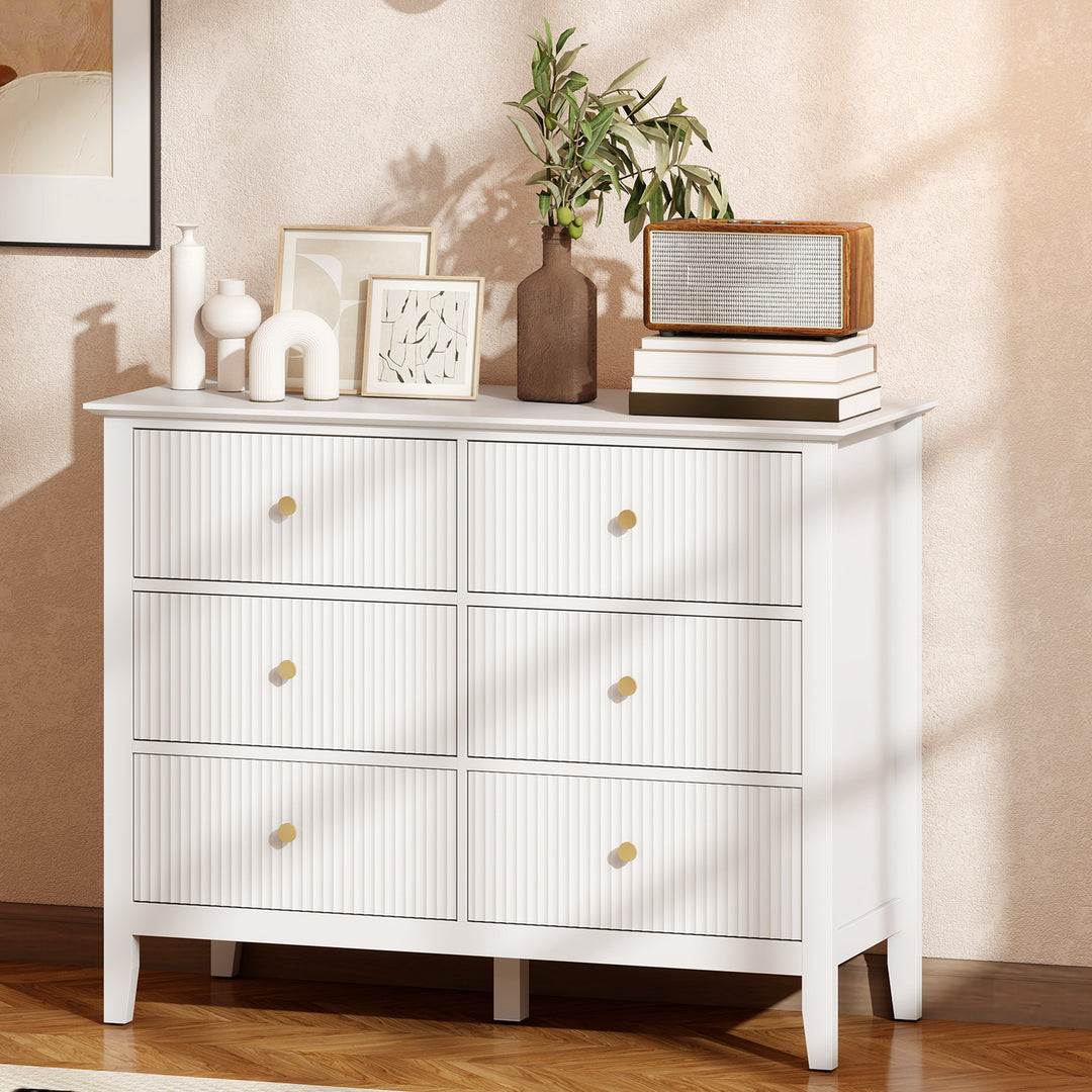 Fluted Dresser, 6 Drawer Chest of Drawers for Bedroom, Living Room, Hallway, Closet