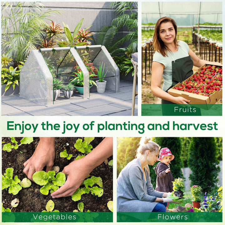 MCL Mini Small Greenhouse with Steel Frame & PE Cover & Zipped Window Poly tunnel Steeple for Plants Vegetables, 180 x 90 x 90 cm, White