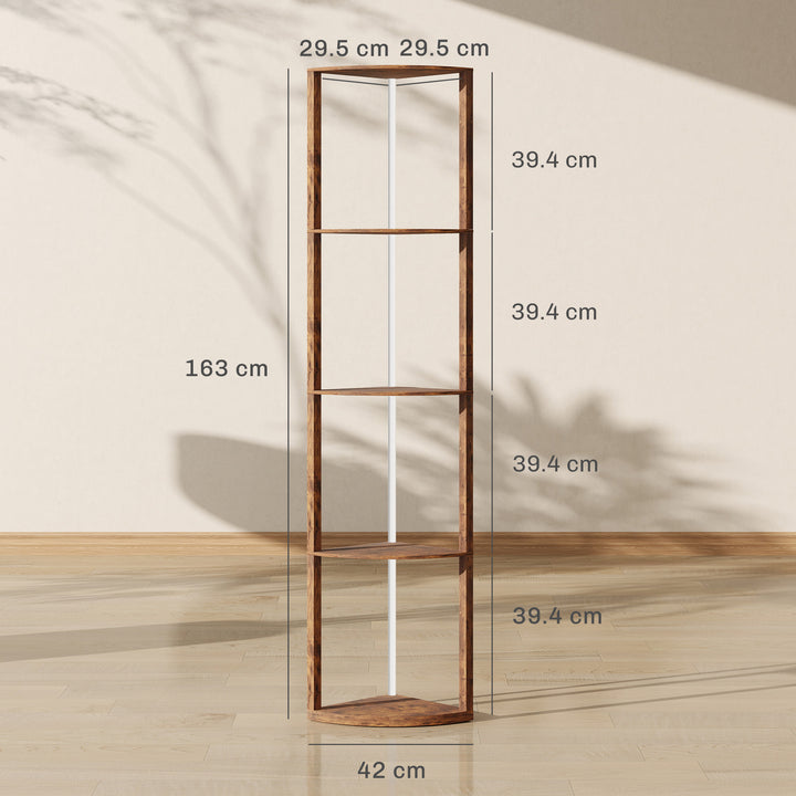 RGB LED Floor Lamp with Shelves, 5-Tier Dimmable Standing Lamp with Adjustable Brightness and Remote Control, Modern Corner Display Shelf Unit for Living Room Bedroom Office, Rustic Brown