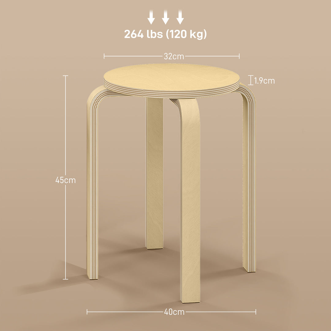 Stackable Stools Set of 4, Modern Stacking Chairs, Round Backless Stools for Kitchen, Dining Room, Office, Outdoors, Nature Wood Finish