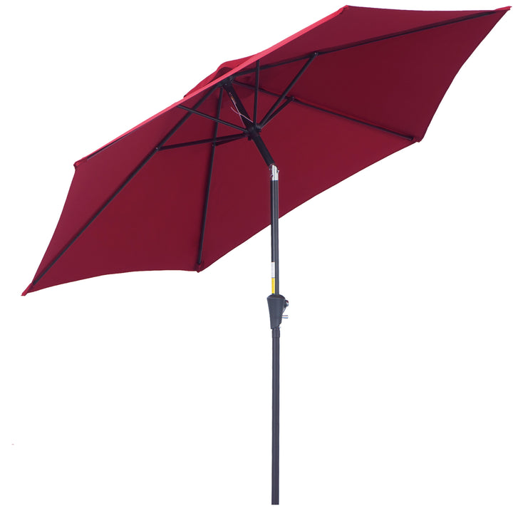 Outsunny Tilting Garden Parasol: Crank-Operated Sun Shade with Aluminium Frame, Wine Red, 2.7M | Aosom UK