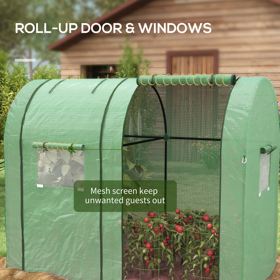 Tomato Greenhouse, Garden Growhouse with 2 Roll-up Doors and 4 Mesh Windows, Portable Indoor Outdoor Green House, 185 x 94 x 150cm, Green