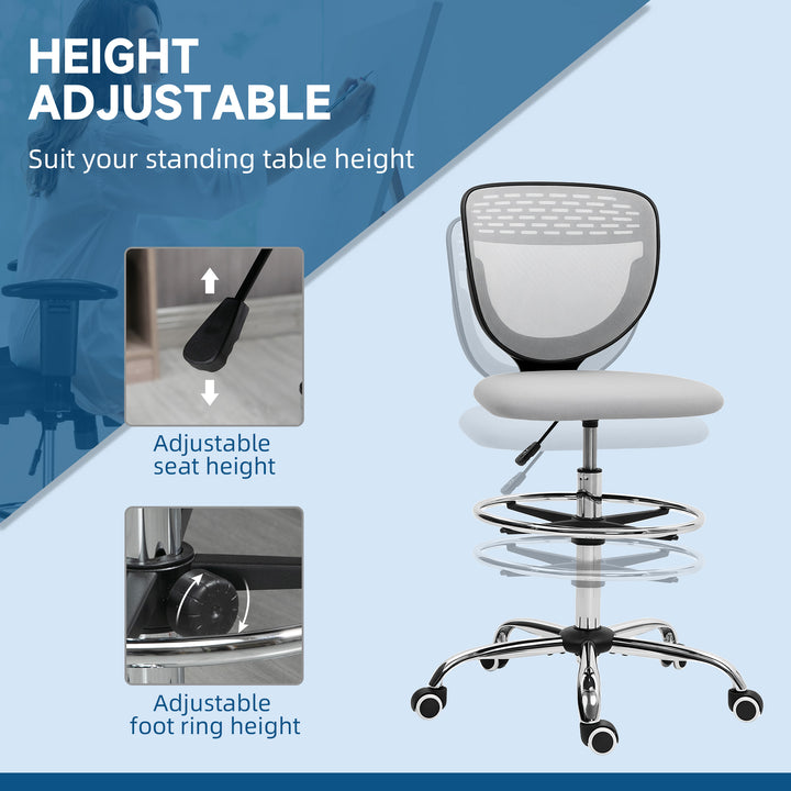 68-88cm Draughtsman Office Chair, with Wheels - Light Grey