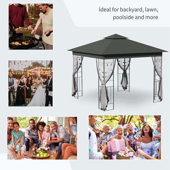 3 x 3(m) Steel Frame Double Roof Garden Gazebo - Grey