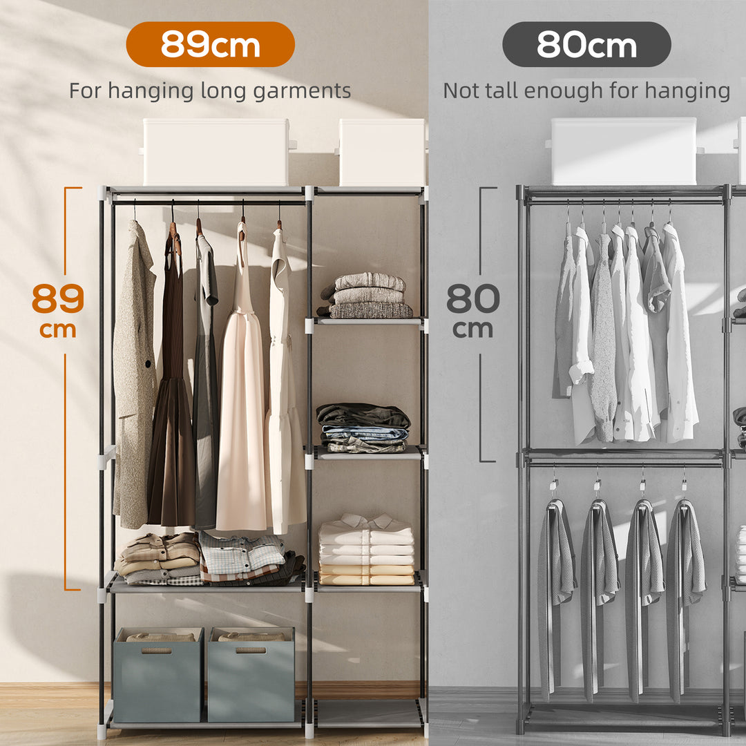 Portable Wardrobe, Open Clothes Wardrobe with 8 Shelves, 3 Hanging Rai