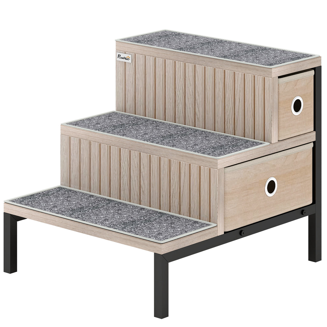 MCL Dog Stairs with Storage, Non-Slip Cover, Pet Steps for Small Dogs & Older Cats, for Sofa, High Bed, Oak Tone