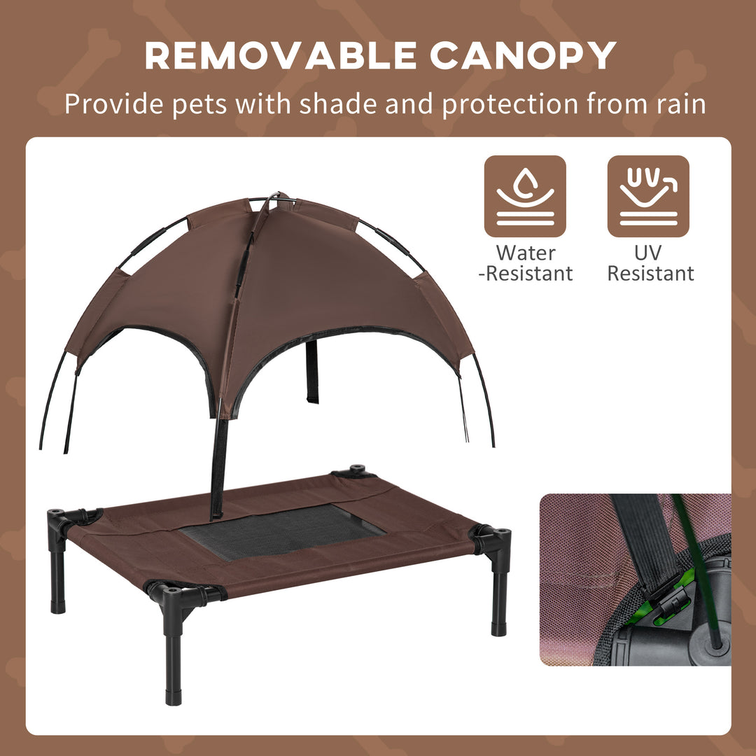 Raised Dog Bed Waterproof Elevated Pet Cot with Breathable Mesh UV Protection Canopy Brown, for Small Dogs, 61 x 46 x 62cm
