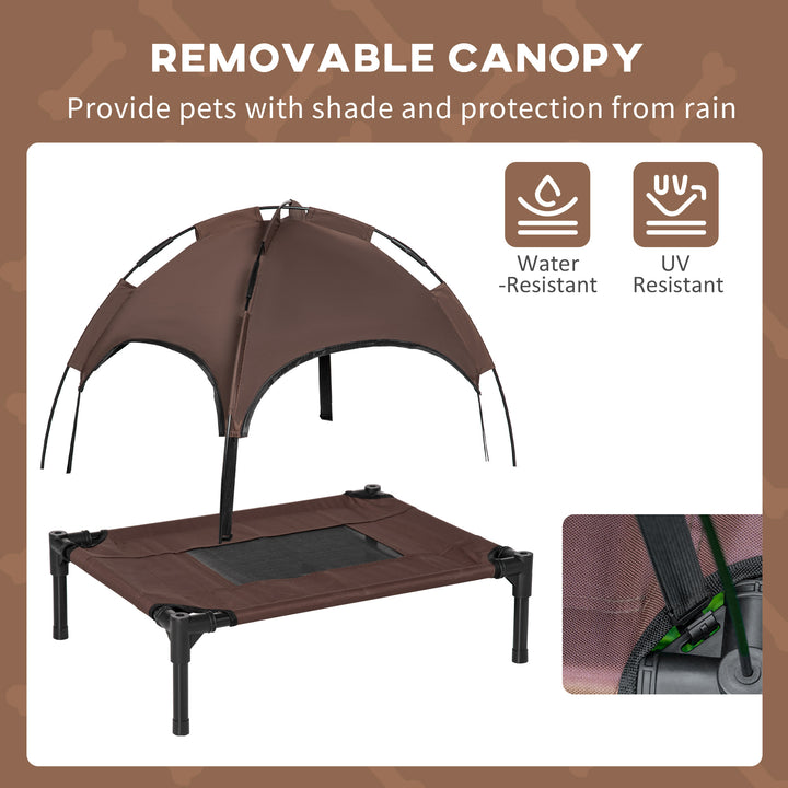 Raised Dog Bed Waterproof Elevated Pet Cot with Breathable Mesh UV Protection Canopy Brown, for Small Dogs, 61 x 46 x 62cm