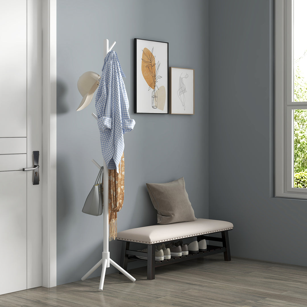 HOMCOM Eight-Hook Wooden Coat Rack - White | Aosom UK