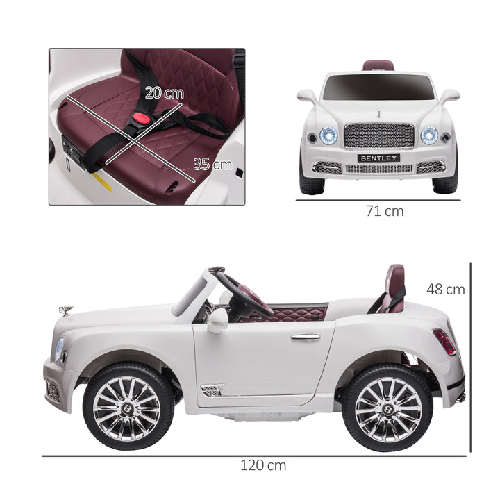 Bentley Mulsanne Licensed Kids Electric Ride-On Car, with Remote Control. LED lights, Music - White
