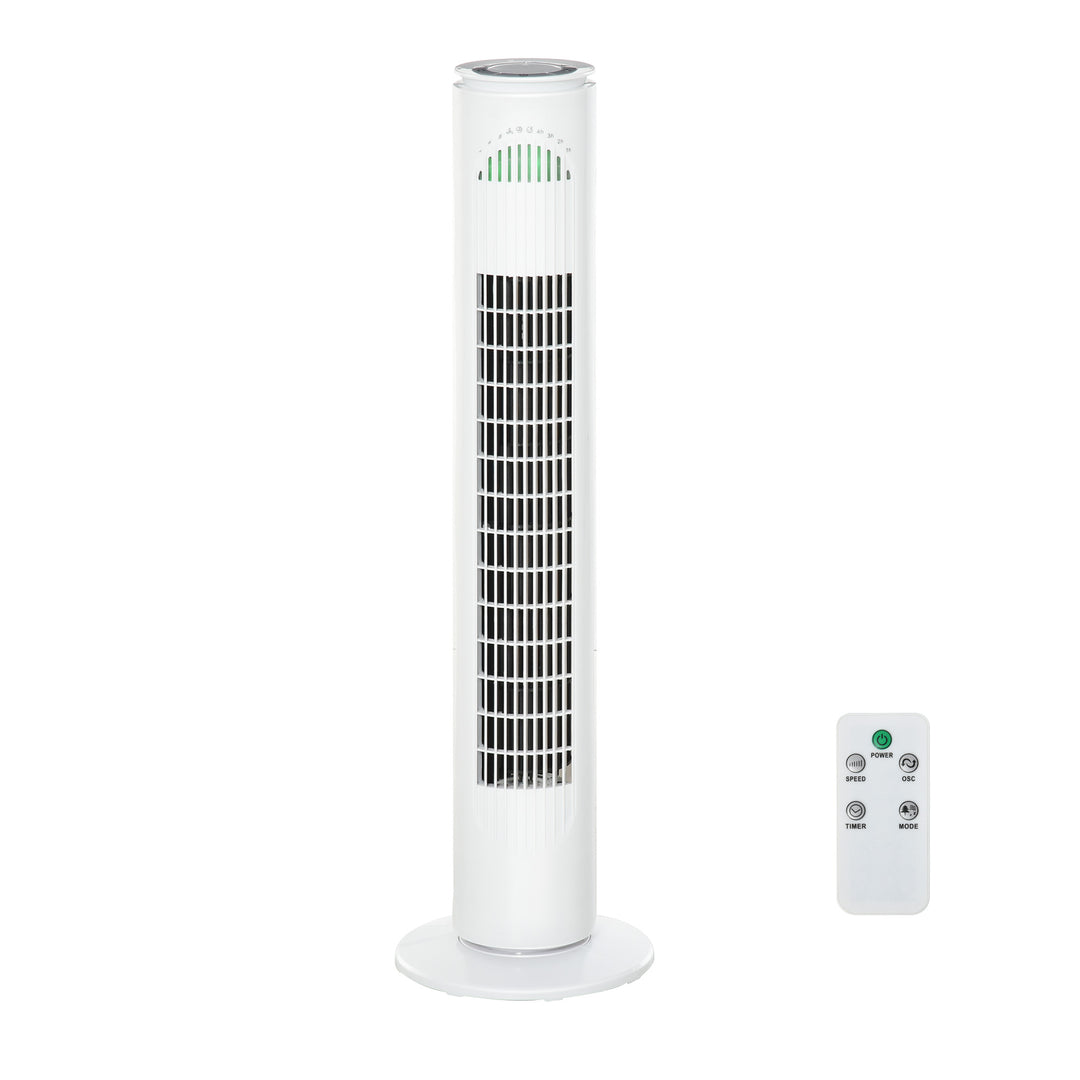 HOMCOM Tower of Cooling: Freestanding Fan with 3 Speeds, Modes & Timer, 70° Oscillation, LED Illumination & Remote, Pristine White | Aosom UK