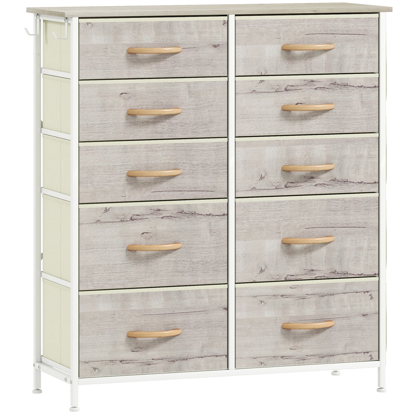 Chest of Ten Fabric Drawers - Natural Wood Finish