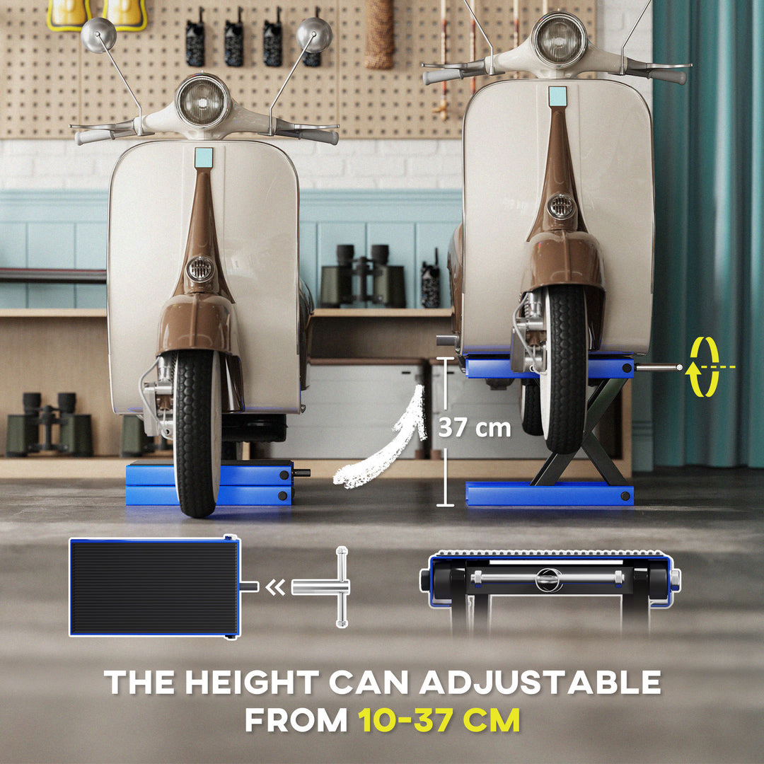 500KG Motorcycle Lift Scissor Jack, Height Adjustable Motorbike Stand with Anti-Slip Wide Deck, Heavy Duty Steel Motorbike Repair Lift Hoist Stand for Home Garage, Blue