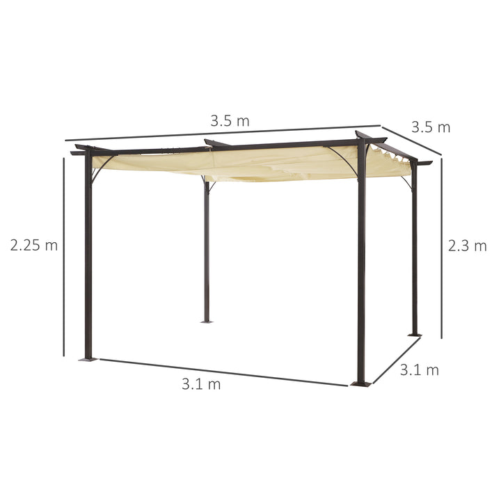 MCL 3.5M X 3.5M Metal Pergola Gazebo Awning Retractable Canopy Outdoor Garden Sun Shade Shelter Marquee Party BBQ, Beige