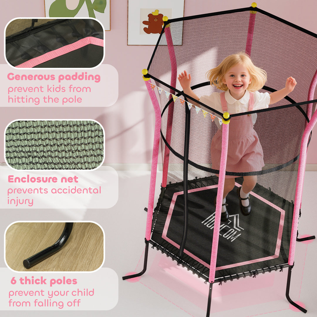 Kids Trampoline Mini Bouncer with Enclosure Safety Net For Ages 3-10 Years - Pink