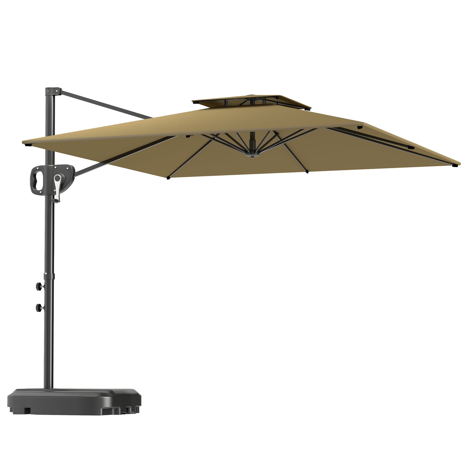 Cantilever Parasol with Weighted Base Double Top Garden Parasol Square Hanging Patio Umbrella with Crank Tilt Khaki