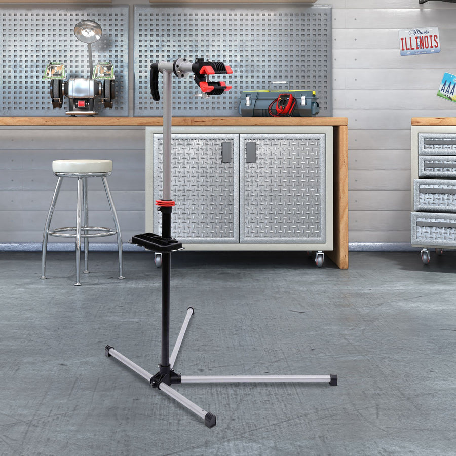 Bike Repair Stand Workstation, Bicycle Maintenance Workstand, Height Adjustable, with Tool Tray & 360° Rotating Adjustable Clamp for Home Mechanic Workshop