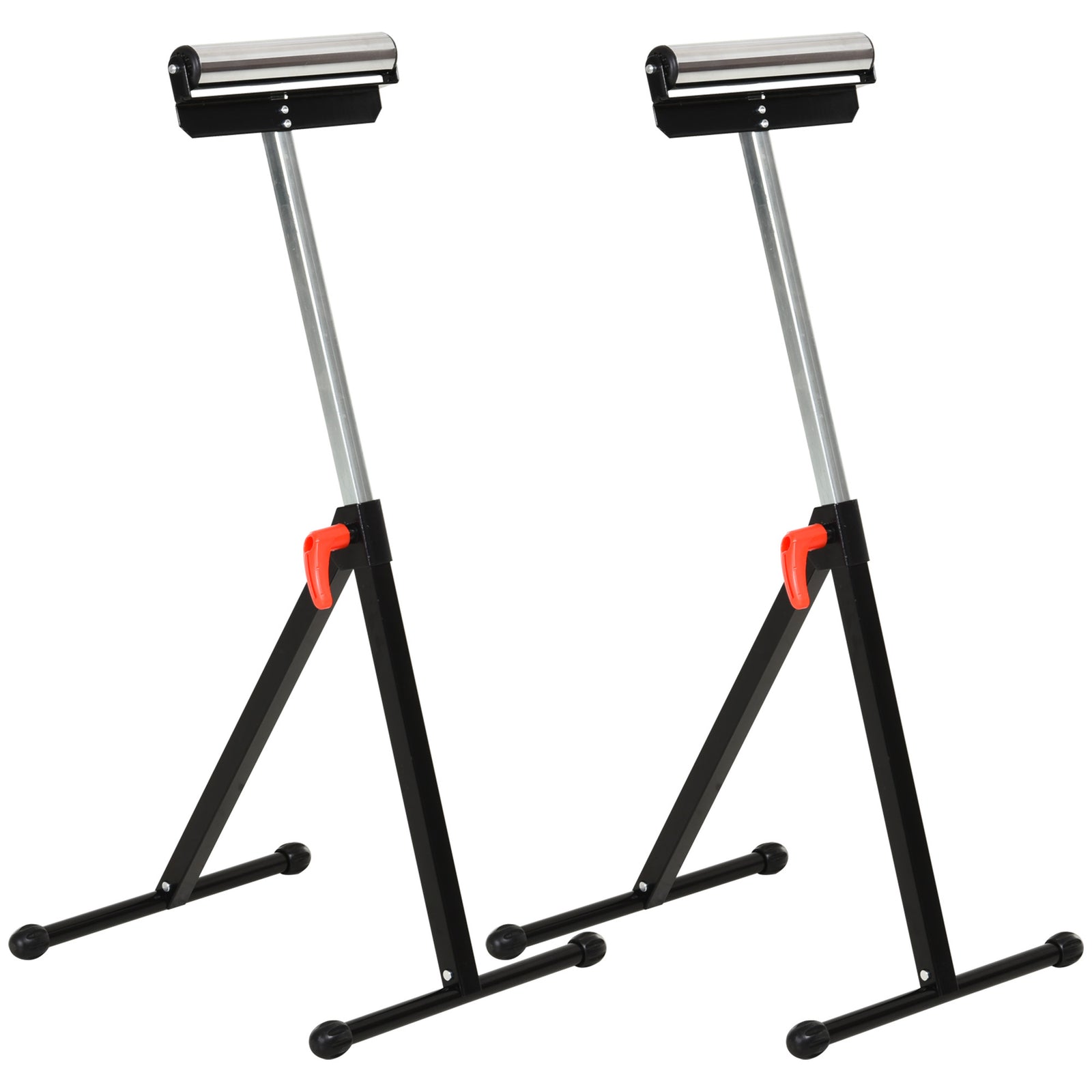 Set of 2 Folding Roller Stand, Material Support Pedestal with Ball Bearing Roller Height Adjustable Portable, Metal Construction, Black