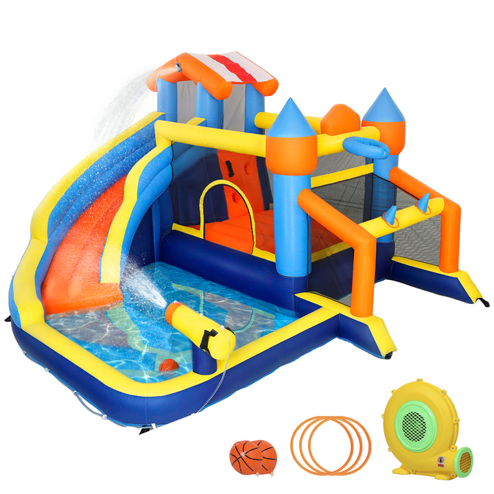 Bouncy Castle for Kids, Inflatable Bounce House with Long Slide, Splas