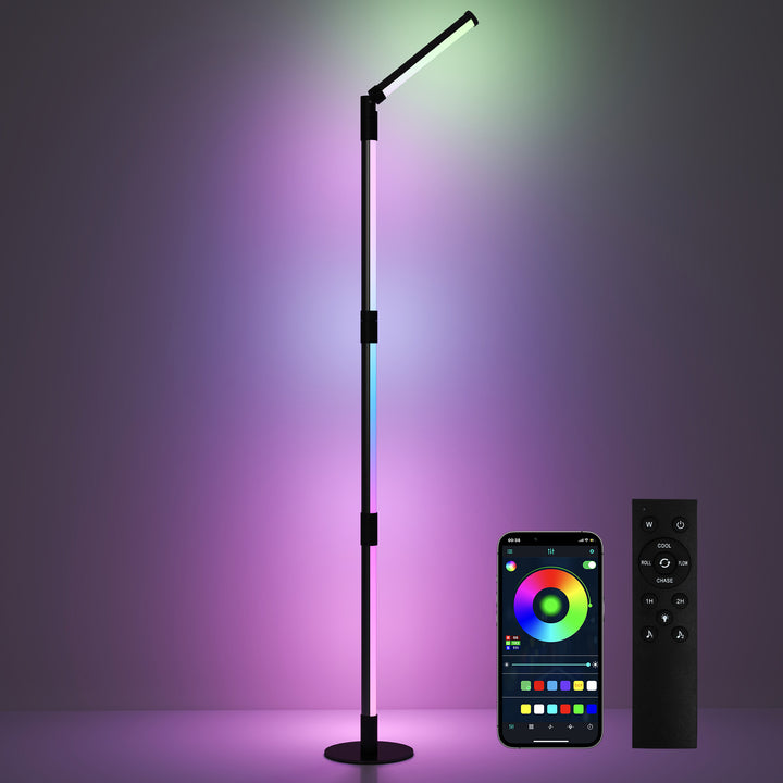 LED Floor Lamp, 360° RGB Detachable Corner Floor Lamp with App & Remote Control, Colour Changing Standing Lamp with Music Sync & Timing, for Living Room, Game Room, Dark Grey