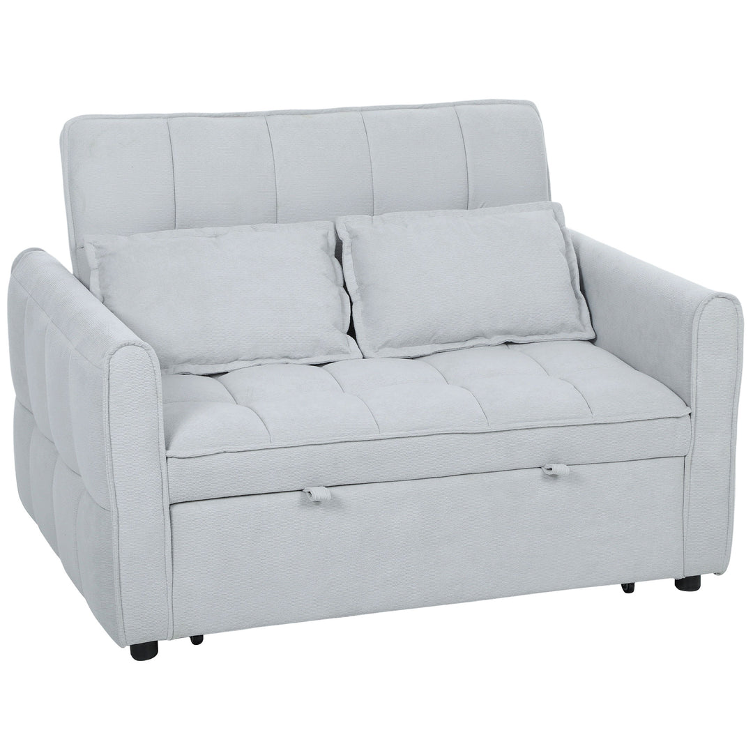 2 Seater Sofa Bed, 3-in-1 Convertible Sleeper Sofa with Click-clack Adjustable Backrest and 2 Pillows, Light