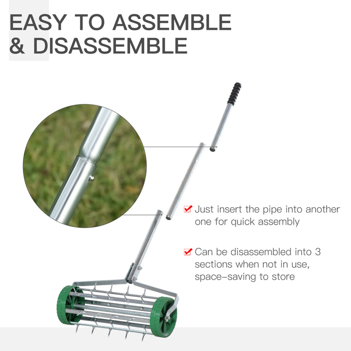 Outsunny Garden Rolling Lawn Aerator Heavy Duty Steel Grass Roller w/ Adjustable Handle