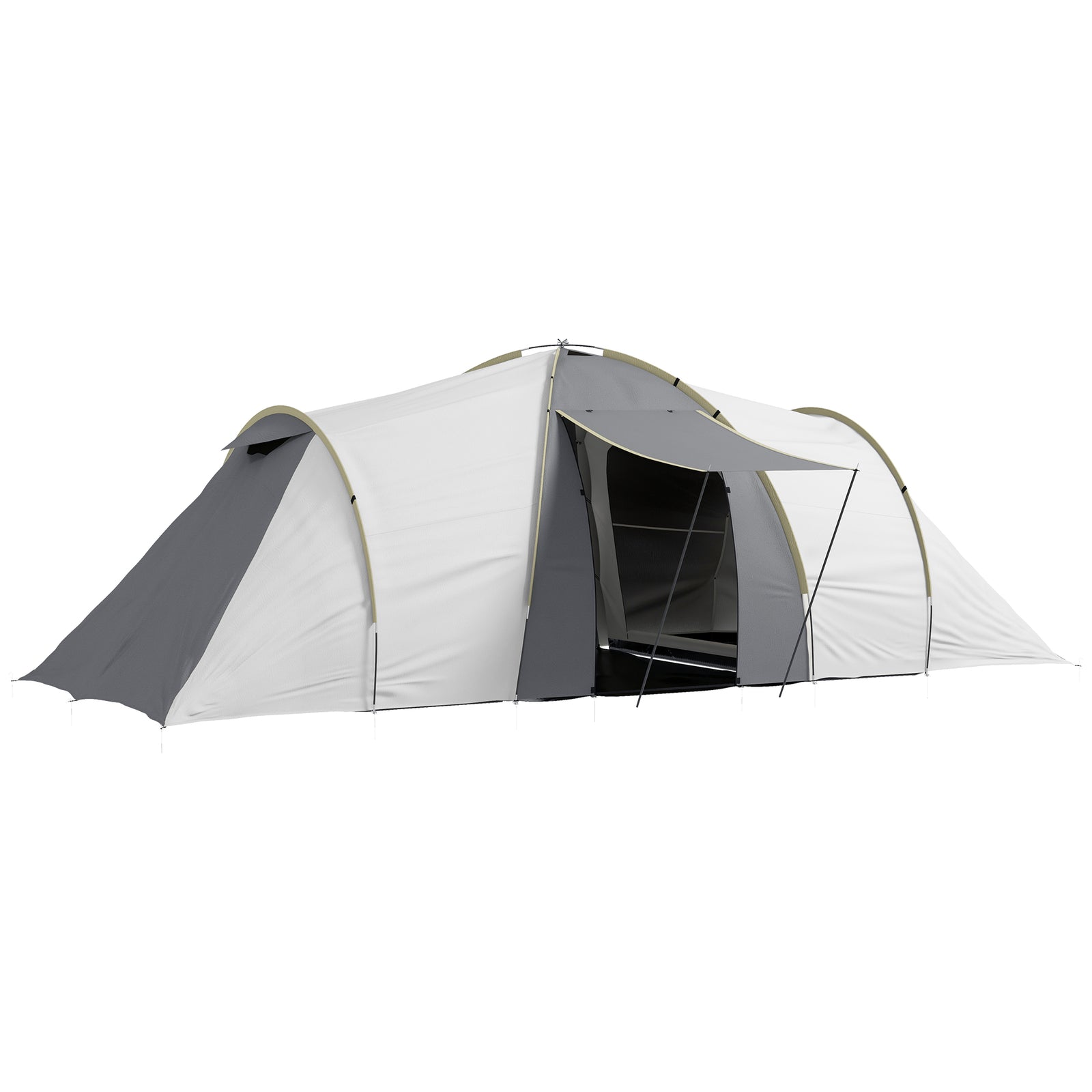 Four-Man Tunnel Tent, with Two Bedrooms and Living Room - Grey/Yellow
