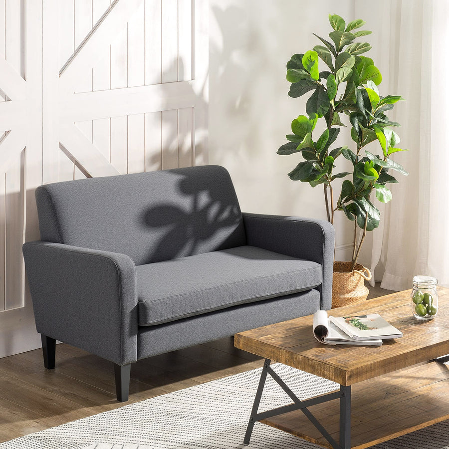 Linen Modern-Curved 2-Seat Sofa Loveseat w/ Thick Cushion Wood Legs Foot Pads Single Compact Home Furniture Grey