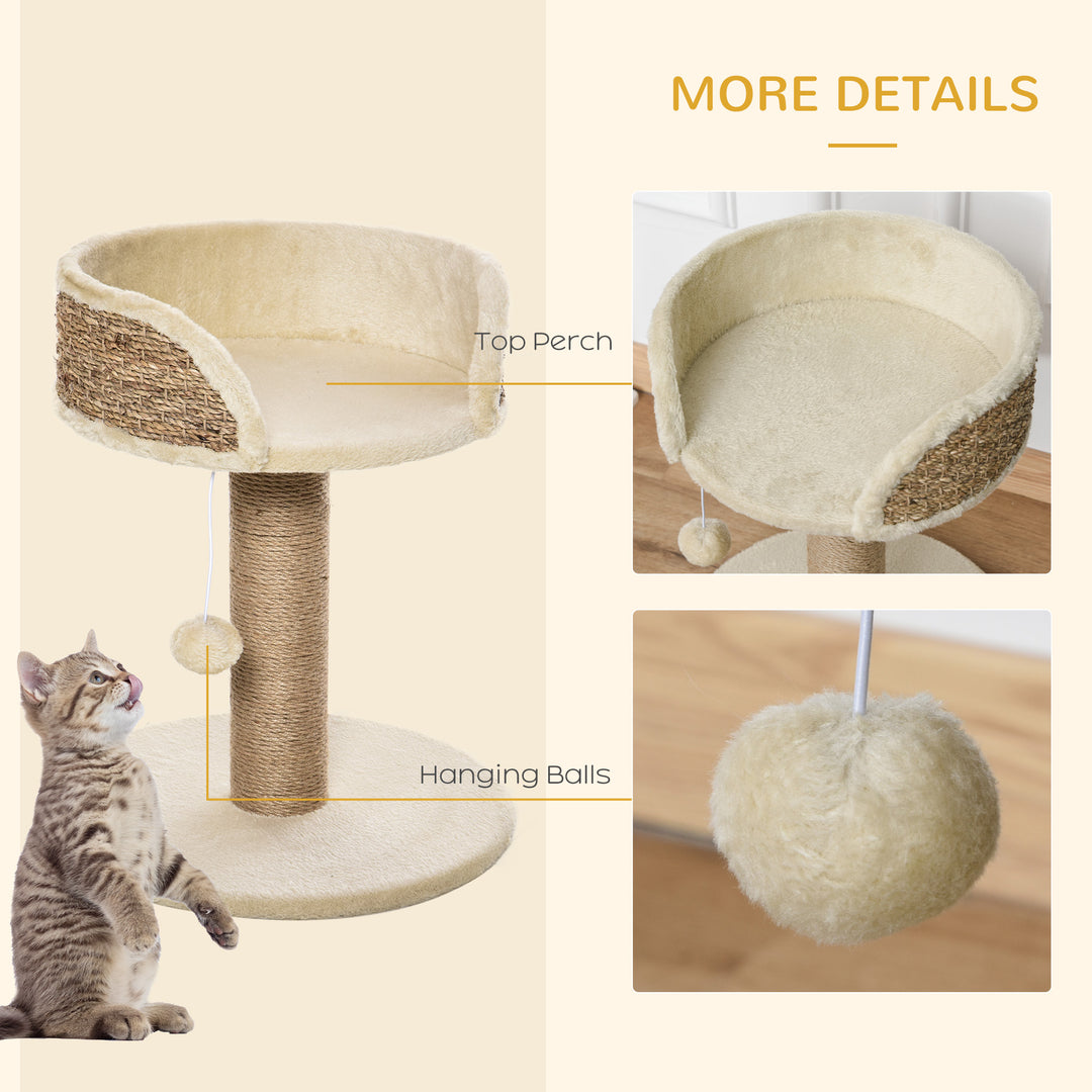 PawHut Cat Tree Tower Basics with Bed, Scratching Post, Activity Centre, Kitten House, Dangling Ball Perch, Beige | Aosom UK