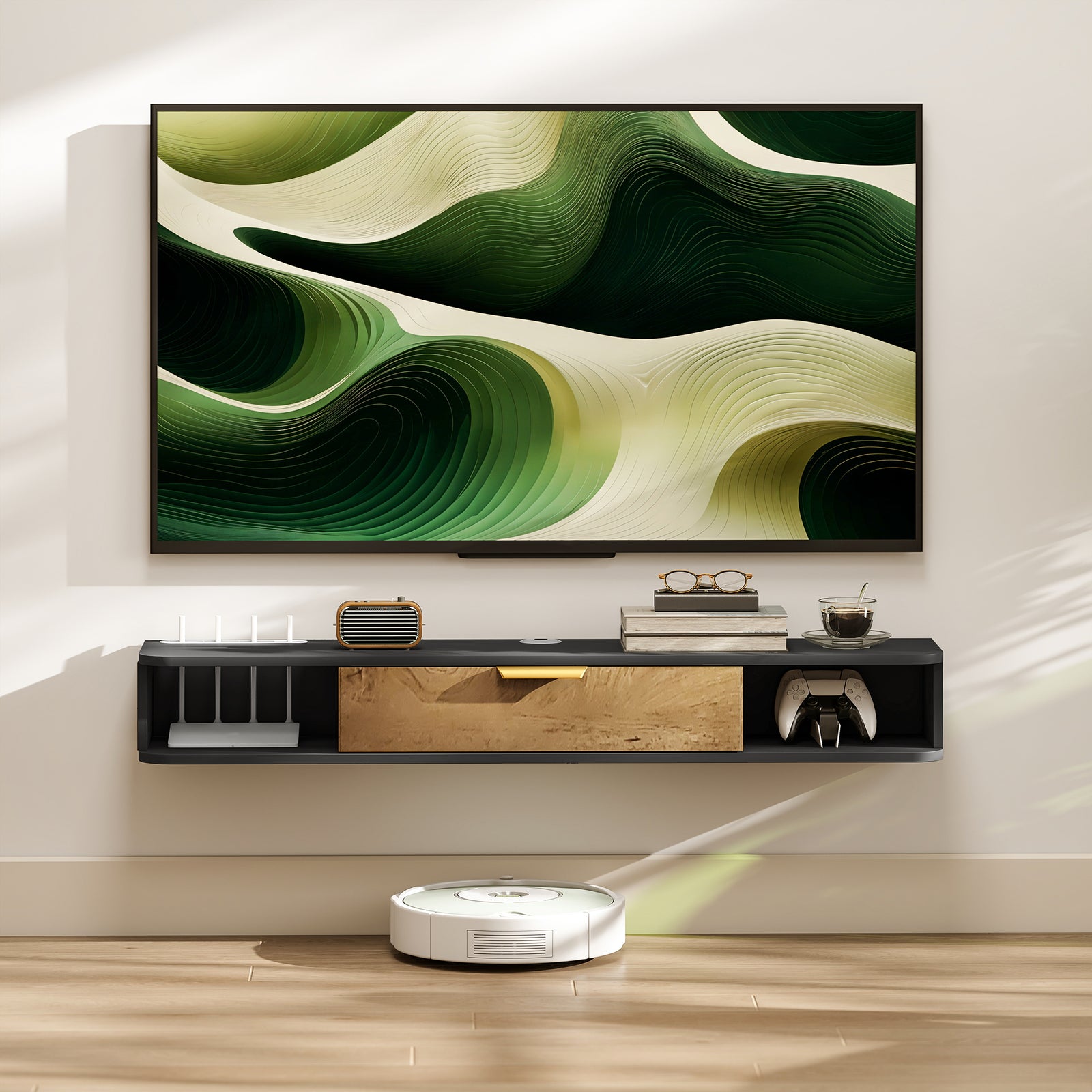 120 cm Floating TV Stand with Storage - Charcoal Grey