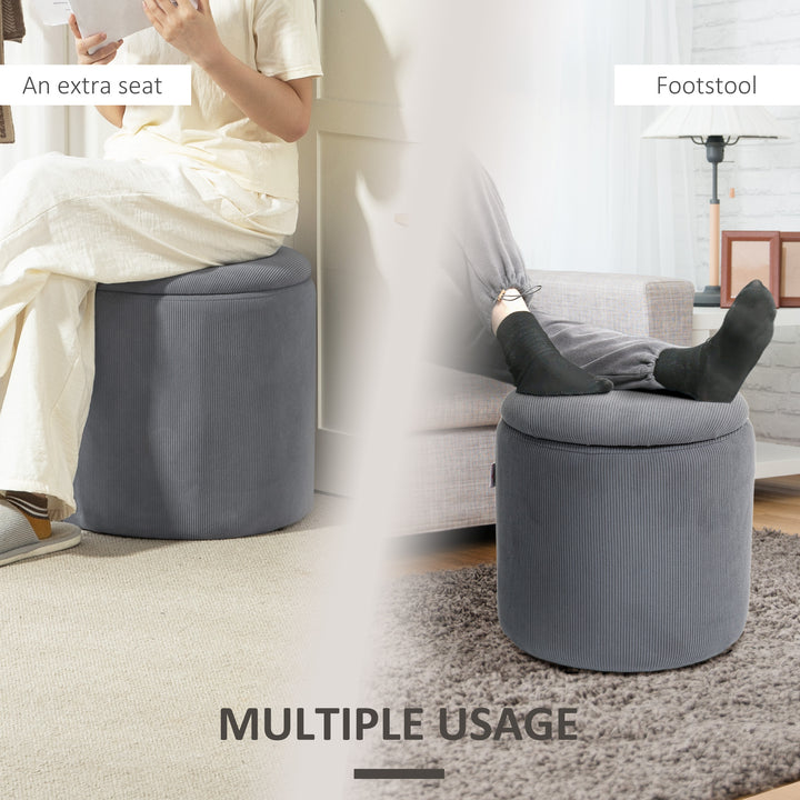 Set of Two Corduroy Storage Ottomans - Grey